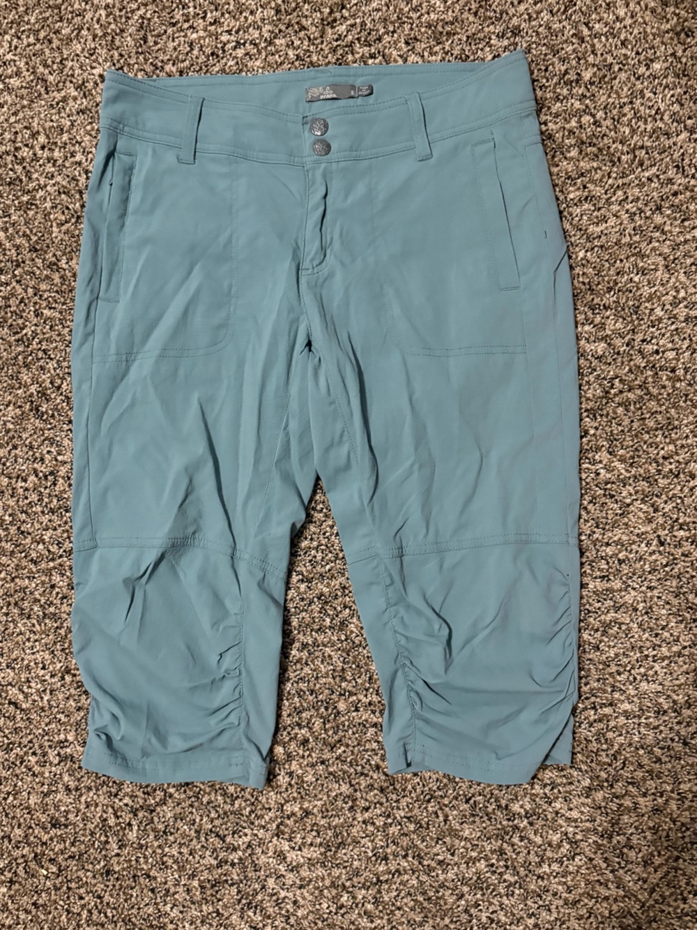Prana Women's Cargo Capris in Teal Blue